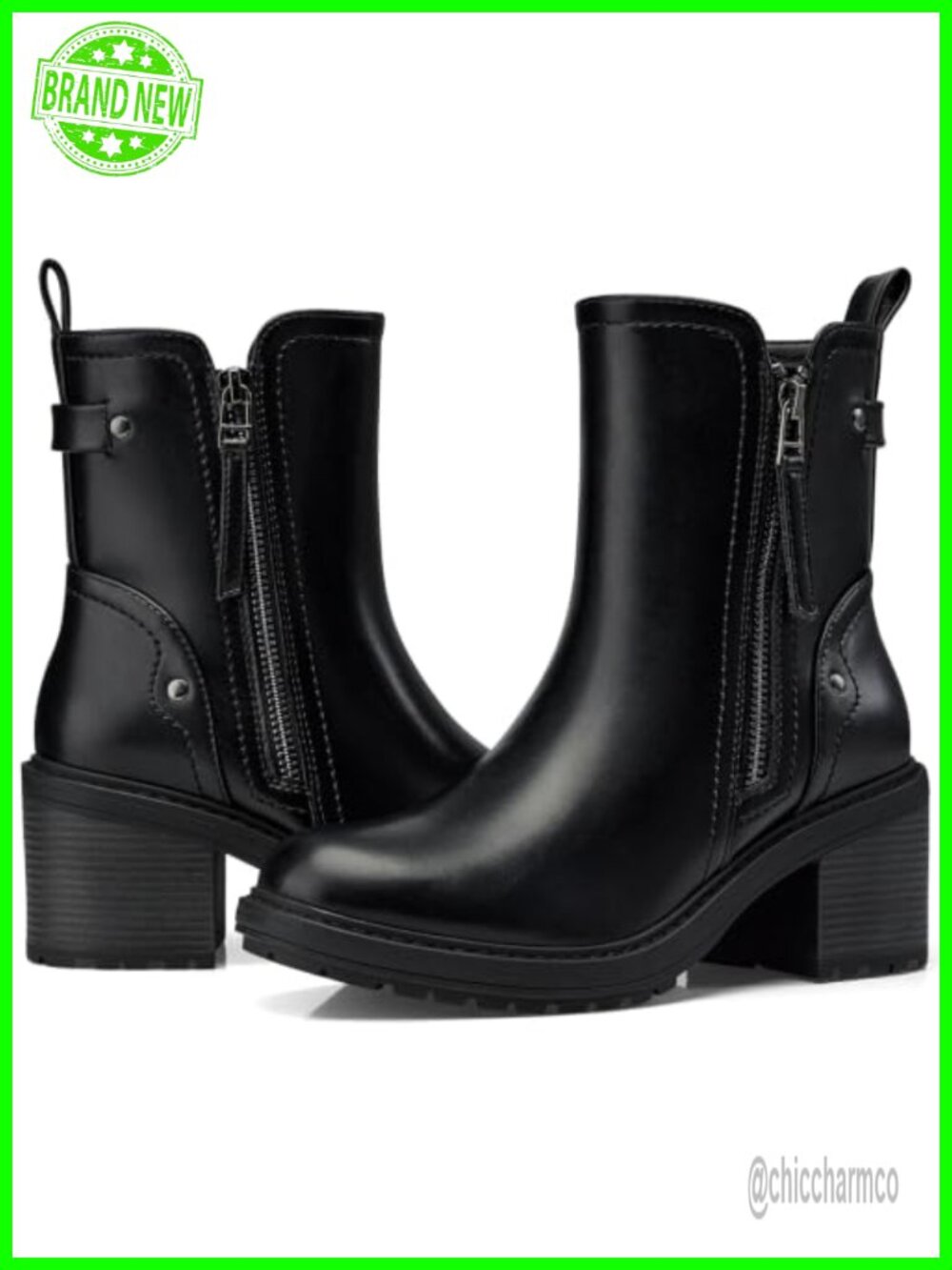 Women's Ankle Boots Faux Leather Chunky Heel Booties with Side Zipper